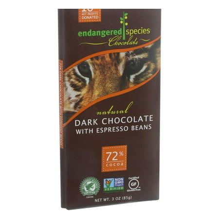 Endangered Species Natural Chocolate Bars - Dark Chocolate - 72 Percent Cocoa - Espresso Beans - 3