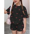 thumbnail image 3 of Grblisyd Girls Outfits Size 10-12 Cute Cherry Print Crew Neck Short Sleeve Tops and Elastic Waist Bike Shorts Set, 3 of 5