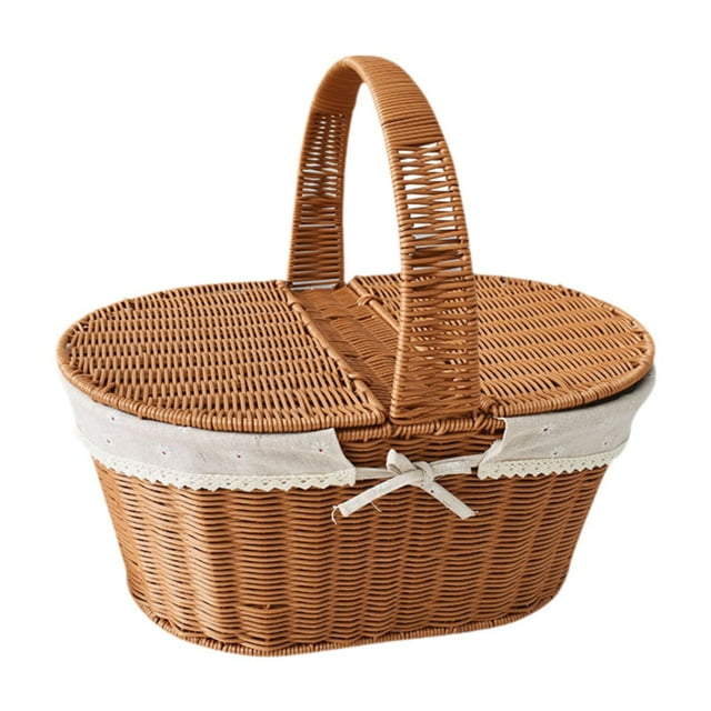 Cesta de picnic de imitación de ratán, cesta de frutas, cesta rural con asa, ligera para picnic Estilo A