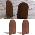 thumbnail image 5 of 2Pcs Hand Crafted Wooden Bookends with Metal Base Heavy Duty Walnut Book Stand, 5 of 13