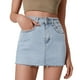 thumbnail image 1 of Minifalda vaquera ajustada para mujer: cintura alta, 4 bolsillos, elástica lavada, informal/para citas/playa, 1 of 5