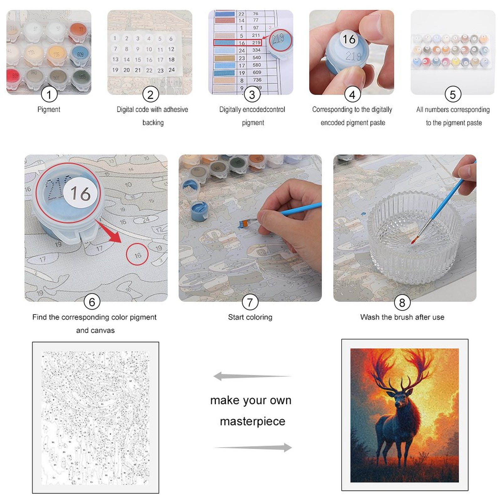 Paint By Numbers Kit for Adults Beginner - Majestic Deer Fiery Sunset Scene DIY Canvas Painting Kits for Adults, Frameless Paint By Number for Adults for Home Wall Decor 16x20 Inch