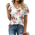 thumbnail image 4 of MOSHU V-Neck Women T Shirts Short Sleeve Loose Summer Tops for Women with Pocket, 4 of 10