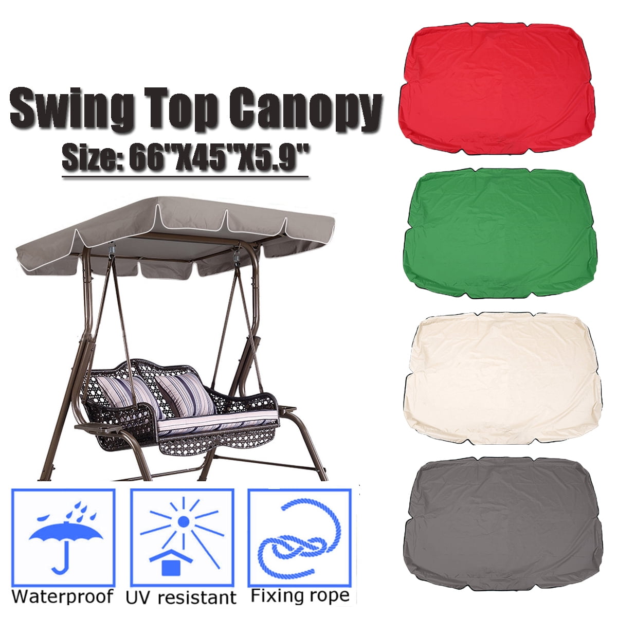 66"x45"X5.9 3 Seater Garden Swing Chair, Replacement Canopy Spare Fabric Sun Cover Waterproof