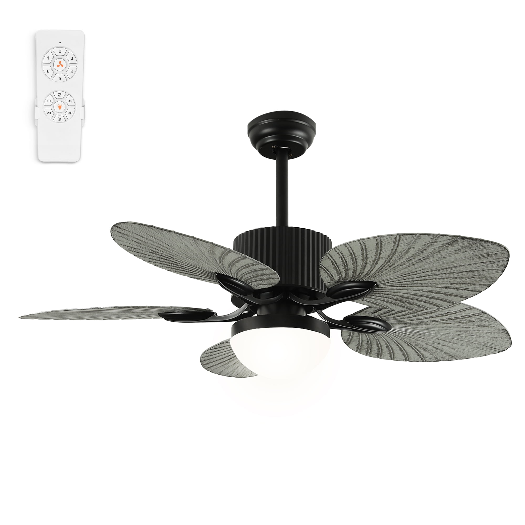 Uforic 44 Inch Tropical Coastal Ceiling Fans with Lights and Remote Control, 5 Palm Leaf Blades for Living Room,Bedroom - Gray