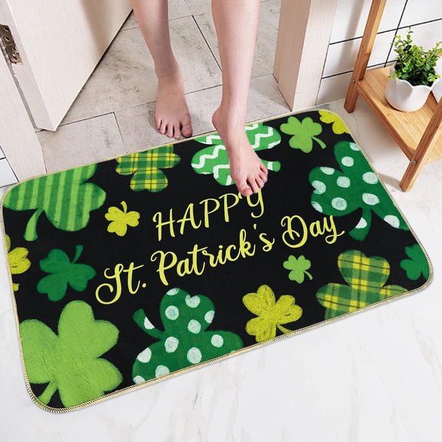 Decoraciones del Día de San Patricio, Alfombra del Día de San Patricio, Tres Tamaños, Felpudo de Entrada de Lana Sintética, Felpudo Antideslizante para Baño, Patrón de Dibujos Animados, Decoración del