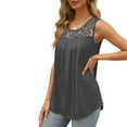 thumbnail image 2 of HAiming Summer Tank Tops for Women Solid Sleeveless Round Neck Lace Tunic Shirt Dressy Casual Loose Pleated Blouse, 2 of 7