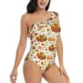 thumbnail image 3 of Sikiie Thanksgiving With Turkey Print Women One Piece Swimsuits Tummy Control One Shoulder Bathing Suits Ruffle Swimwear, From S to XXL-XX-Large, 3 of 6