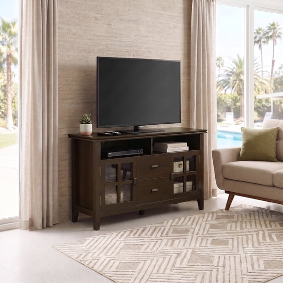 Artisan 48 inch Wide Solid Wood Contemporary TV Stand in Natural Aged Brown For TVs up to 55 inches