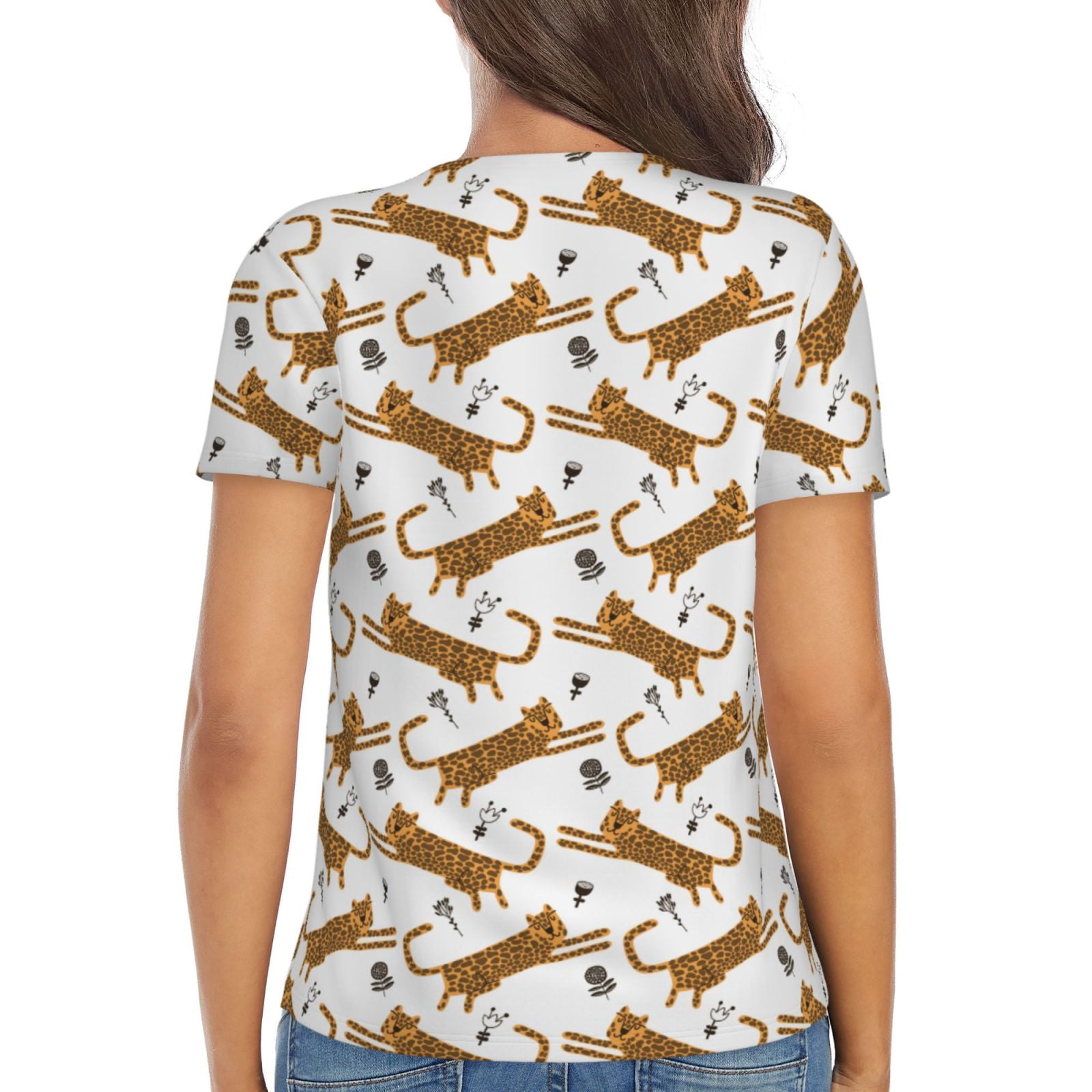 Fuzoiu Leopard Print Print Women's V-Neck T-Shirt,Women's Short