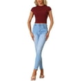 thumbnail image 2 of INSPIRAR CHIC Camisetas Básicas de Cuello Redondo para Mujeres con Mangas Cortas Sólidas Rojas XL, 2 of 6