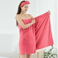 thumbnail image 2 of Htigea Towel Wrap for Women Flannel Shower Spa Robe with Hair Cap Comfy Adjustable Snap Closure Bathrobe with Pocket Hot Pink,Free Size, 2 of 7