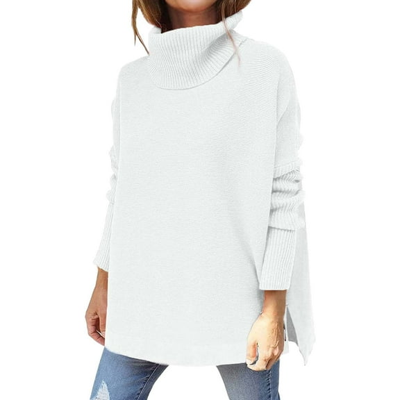 Lisingtool Sweaters For Women Womens Sweaters Turtleneck Batwing Sleeve Loose Oversized Sweaters Knitted Pullover Sweaters For Women Turtleneck Sweater Women White