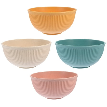 4Pcs Unbreakable Cereal Bowls Reusable Soup Bowls Kitchen Rice Bowls Wheat Straw Bowls