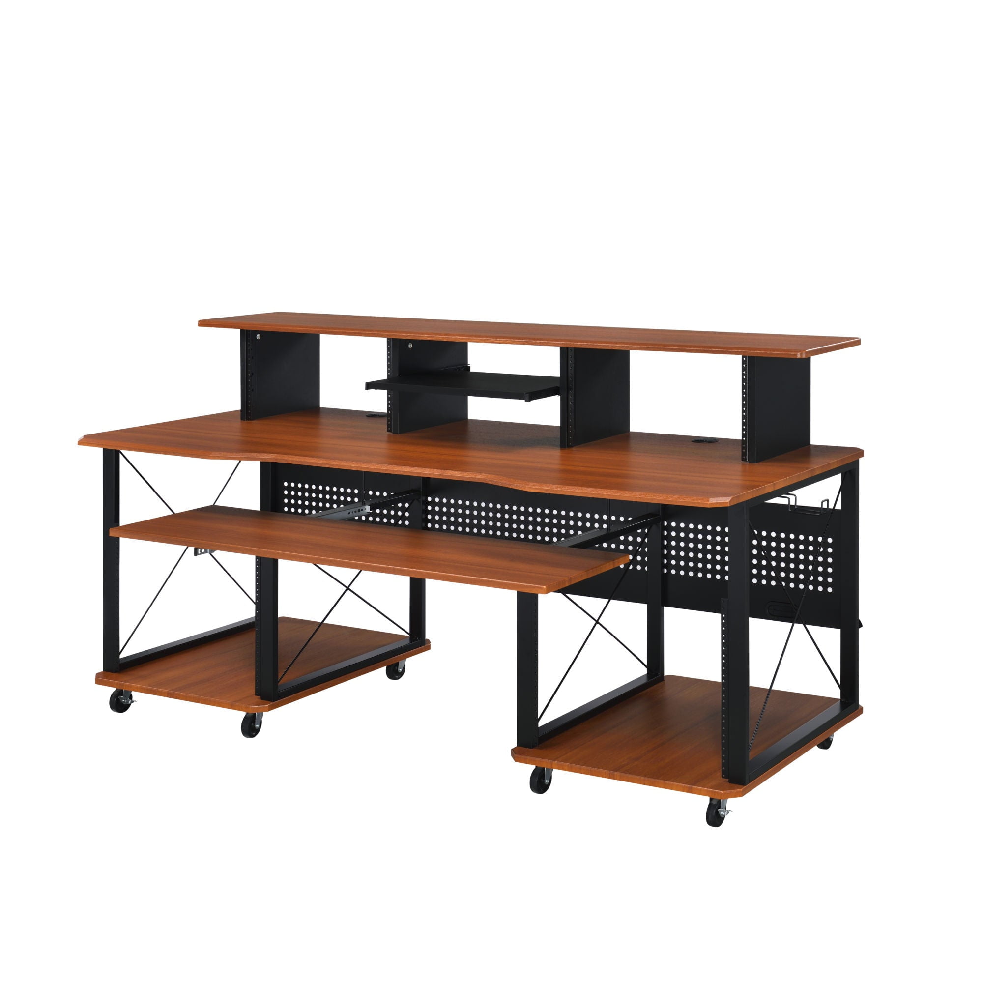 ACME Megara Home Studio Music Desk with Storage in Cherry & Black