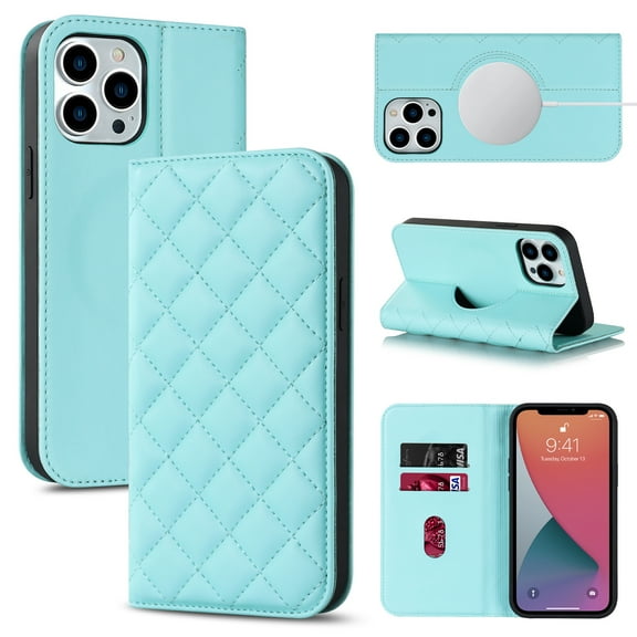 Feishell Wallet Case Designed for iPhone 12 Pro Max (6.7 inch),Compatible with MagSafe Charger,Stylish PU Leather Magnetic Closure Folio RFID Blocking Protection Card Slots Flip Kickstand Phone C,Blue