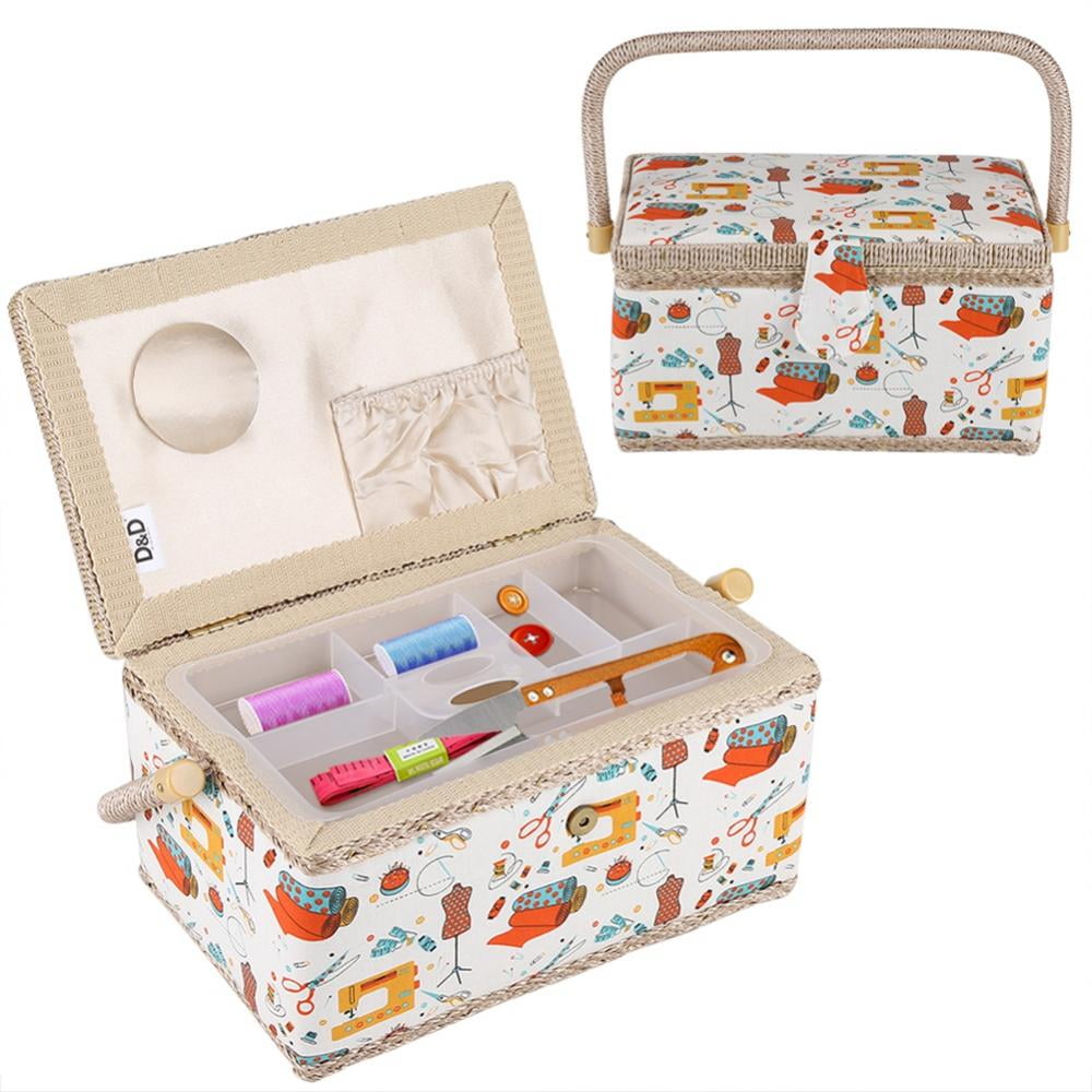 HobbyGift Large Sewing Basket Green Floral Garden Design Fabric Box Storage Papercraft Paper