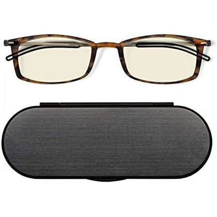 ThinOptics Frontpage Blue-Light Blocking Computer Reading Glasses and Milano Aluminum Case, Tortoise Frames/Blue Light Filtering