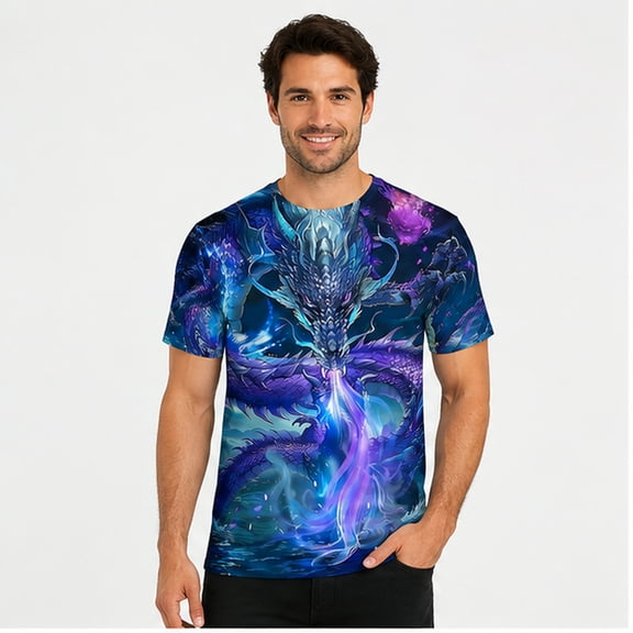 Mikdeno Men's Dragon Graphic T-Shirt Anime Print Fantasy Tee