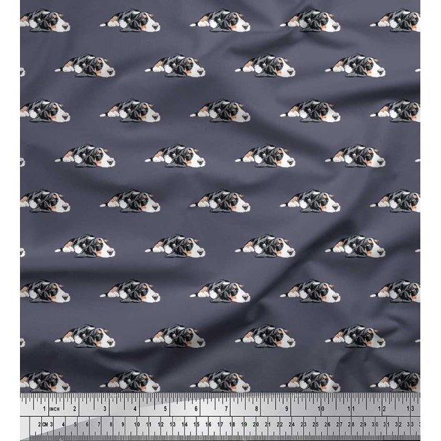 Soimoi Polyester Crepe Fabric Basset Hound Dog Print Fabric by Yard 52 Inch Wide