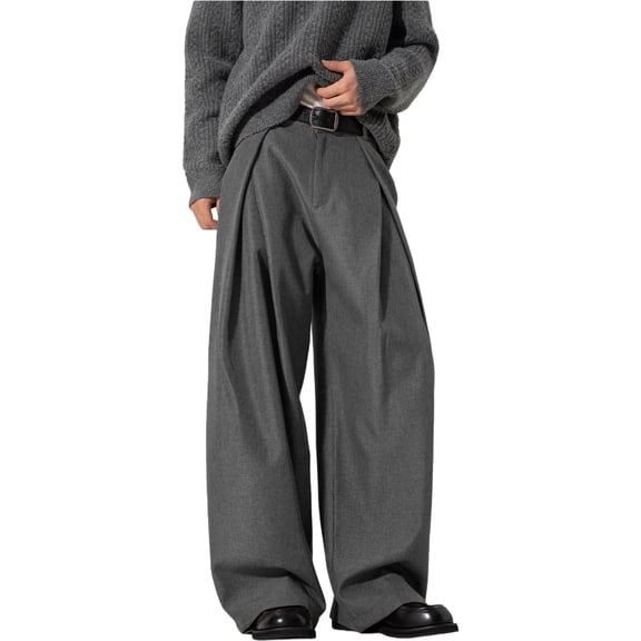 CONZONE Men's Baggy Suit Pants Wide Leg Dress Pants for Men Trendy Buttons Solid Color Soft Formal Business Trousers With Pocket