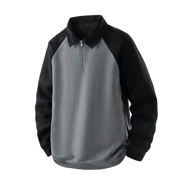 Blusa y camisa de manga larga con cuello vuelto para hombre, moderna, con bloques de color, empalme, medio botón, manga larga, solapa, sudadera informal, blusa de poliéster para hombre