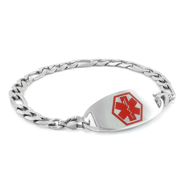 MedicEngraved Bracelet à Maillons Figaro 7 mm en Acier Inoxydable 316L pour Chirurgie avec Étiquette Médicale en Émail - Gravure Médicale Incluse