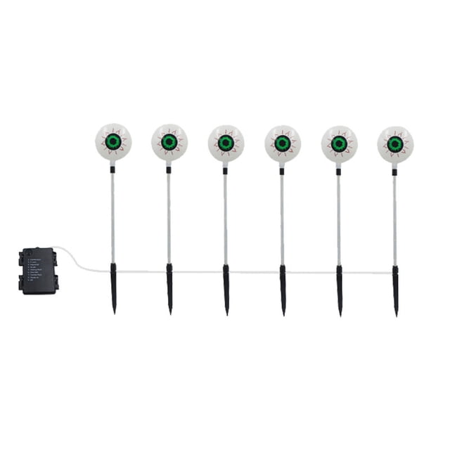 Halloween Battery Operated Six Eyeball Ground Plug Light Set – Outdoor Decor for Courtyard, Garden or Porch