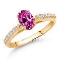 thumbnail image 2 of Gem Stone King 10K Yellow Gold Pink Created Sapphire and White Lab Grown Diamond Engagement Ring for Women (1.08 Cttw, Oval 7X5MM, Gemstone September Birthstone, Size 5), 2 of 4