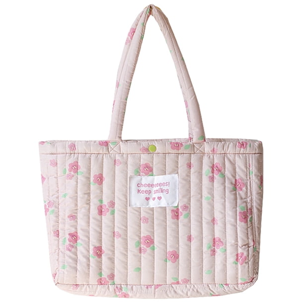 A-2115# Bolso mano versátil floral gran capacidad algodón para mujer (Rosa L) rosa talla
