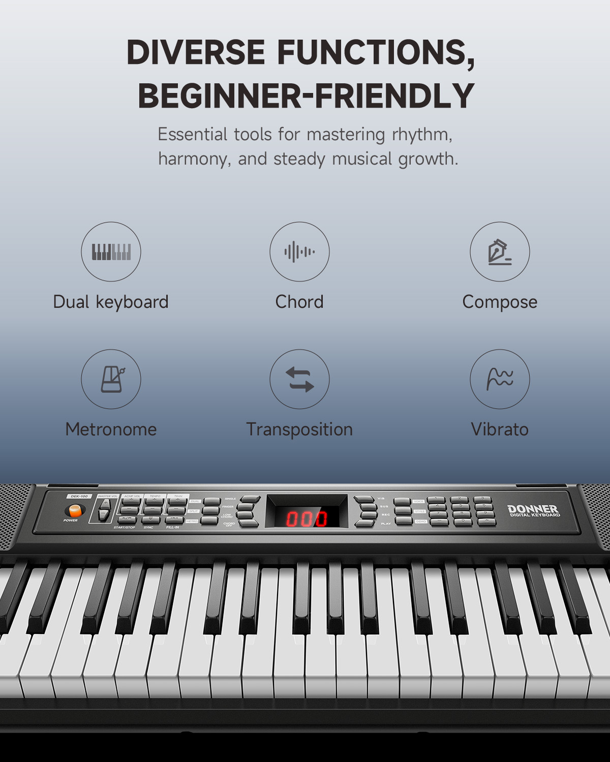 Donner DEK-100 61-Key Electric Keyboard with Microphone photo 3