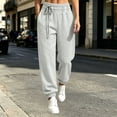 thumbnail image 2 of Ozmmyan Womens Joggers Sweatpants Decorative Front Drawstring Elastic Waist Tapered Ankle Cuff Side Pockets Casual Pants, 2 of 8