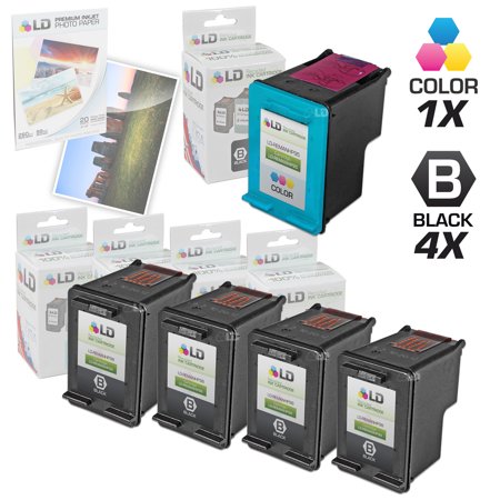 LD Products Remanufactured Ink Cartridge Replacements (4 Black and 1 Color) + Free Pack of 20 4  x 6  Photo Paper
