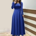 thumbnail image 2 of USSUMA Casual Dresses for Women Women'S Casual Dresses Long Sleeve Crew Neck Casual Solid Color Printed Maxi Dress Lounging Skirts Comfortable Skirts Date Deals Blue Dress Size-L, 2 of 5