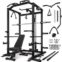 MITONOS Exercise Power Cage with Pull Up Bar,2000LBS Squat Rack with LAT Pulldown System, Multi-Function Weight Cage Strength Training Machine,Workout Cage with Attachments for Home Gym,RD