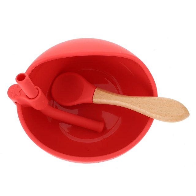 HLONK 1 Set Infant Feeding Bowl Silicone Eating Plate Weaning Suction Bowl Straw Spoon