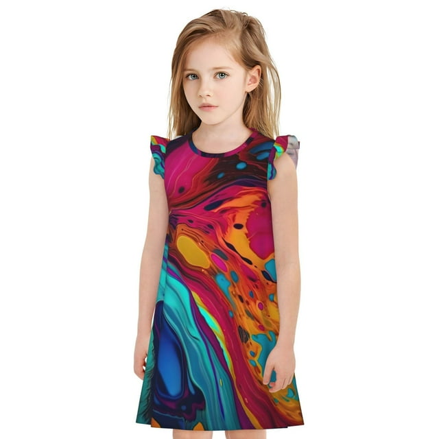 Gaeub Robe de Pyjama pour Filles Imprimé Tourbillons Colorés, Vêtements de Nuit Confortables, Robe de Pyjama Imprimée pour Dormir, Vêtements de Détente, Fêtes-Grand