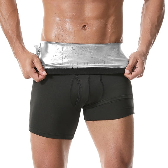 Fewfanhot Men Sauna Sweat Compression Shorts, High Waist Pants Mid Thigh Workout Sauna Undershorts Sauna Suit