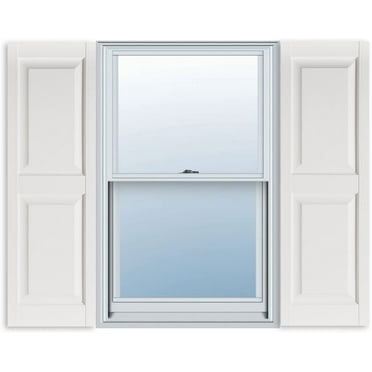 15 Inch x 35 Inch Standard Raised Panel Exterior Vinyl Shutters, White (Pair)