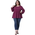 thumbnail image 3 of DARING DIVA Women's Plus Babydoll Round Neck Tiered Swiss Dots Blouse 1X Red Purple, 3 of 6