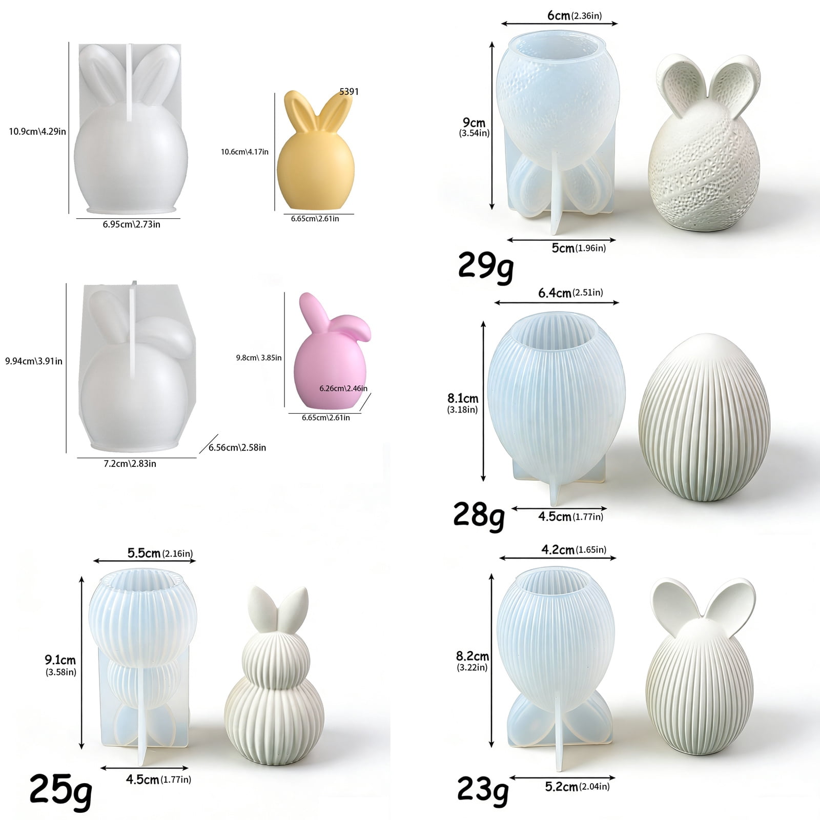 6Pcs Easter Hare Eggs Silicone for Resin Casting Soap Home Decor