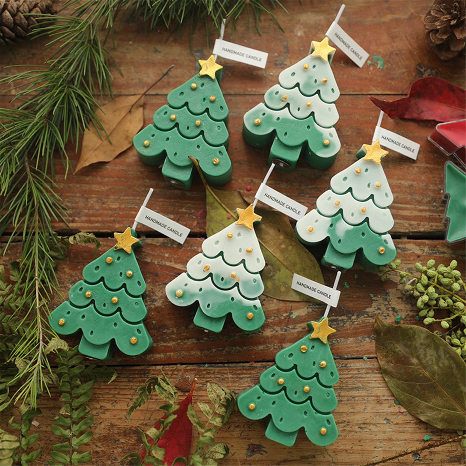 Bougie Parfumée En Forme De Sapin De Noël - Cire De Soja, Fait Main - Longue Durée De Combustion - Pour Décoration Fêtes, Ambiance Cosy - 9