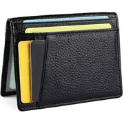 Dorras Front Pocket Minimalist Leather Slim Wallet, Bifold Credit Card Holder With ID Window - Black