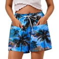 thumbnail image 2 of Zynoxe Women's Hawaii Print Shorts with Pockets Lightweight Breathable Mid-Thigh Shorts for Women Stretchy Elastic Waistband Drawstring Shorts Summer Versatile Casual Solid Color Beach Shorts XL, 2 of 7