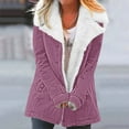 thumbnail image 4 of Tiqkatyck Winter Jackets for Women, Women Casaul Winter Fashion Long Sleeve Solid Cardigan Pocket Button Top Sweater Knit Hooded Coat Plush Fleece Jacket Women, Winter Coats for Women Purple L, 4 of 4