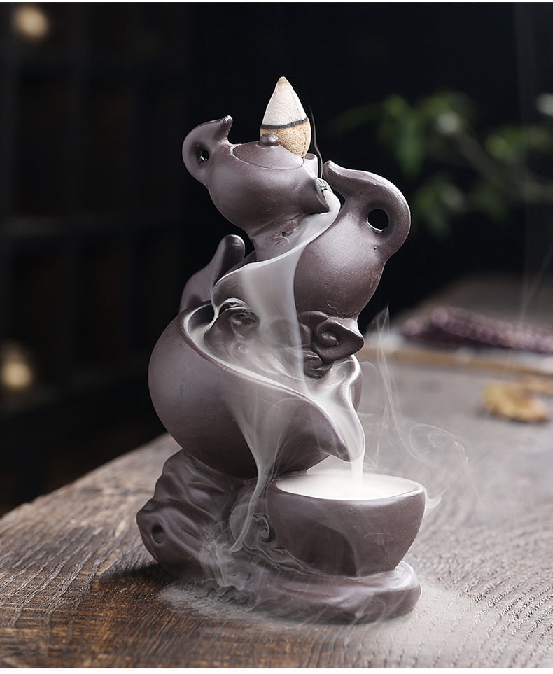 Creative Tea Pot Shape Backflow Incense Holder Antique Purple Clay Aromatherapy Holder Ornament Home Decor Yoga Ceremony