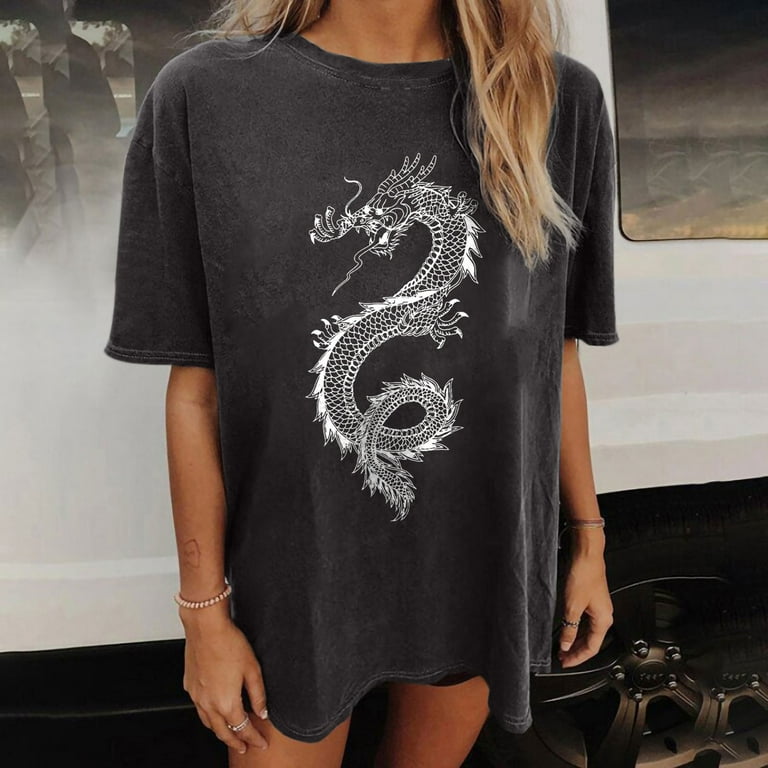 CYMMPU Holiday Tops Girls' Vintag Y2K Shirts Grahic Tees Ladies Crewneck Clothing Short Sleeve Off Shoulder Plus Size Casual Summer Women's Pullover Dark Gray L - Walmart.com