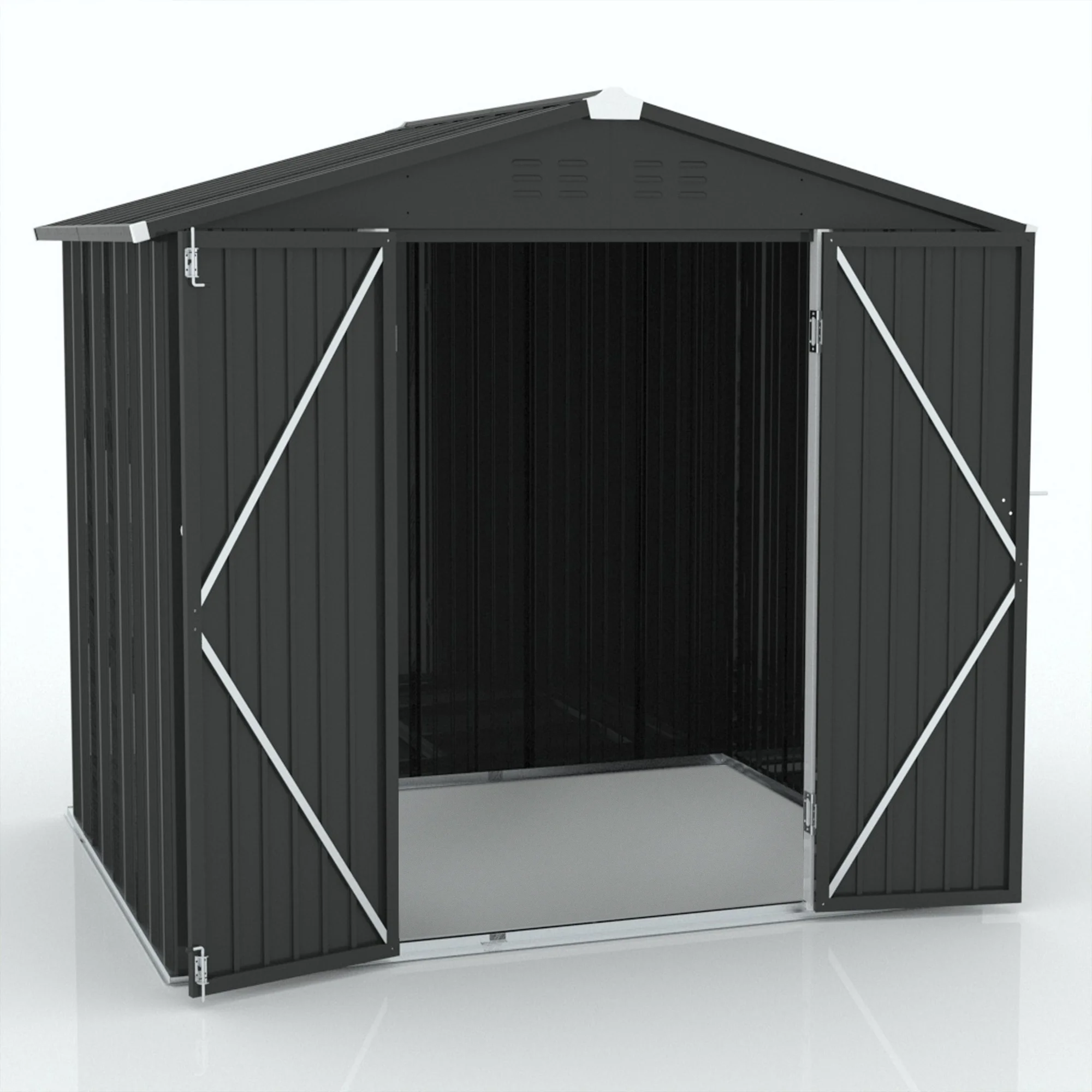 Sesslife 8' x 6' Outdoor Storage Shed, Patio Galvanized Steel Metal Shed with Lockable Doors, Garden Shed with Vents for Tools, Lawn Mover, Bike, Gray