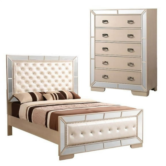 Home Square 2-Piece Set with Queen Panel Bed and 5-Drawer Chest in Pearl