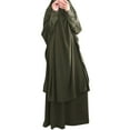 thumbnail image 4 of IBTOM CASTLE Women's Muslim Prayer Dress Hijab Scarf Prayer Abaya Maxi Islamic Modest Cardi Robe Army Green, 4 of 7